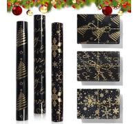 Udbrud 3 rollos de papel de regalo de cumpleaños, papel de regalo negro y dorado, negro, Navidad, para día del niño, día de San Valentín, 43 cm x 3 m