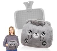 Udbrud Bolsa de Agua Caliente, Botellas de Agua Caliente con Suave Felpa Funda 1,25L Natural Goma Botellas Cálida y Mullida Hot Water Bottle Desmontable y Lavable para Bebés, Niños y Adultos