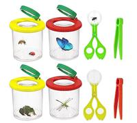 Udbrud Caja de Insectos de Aumento, 4 Caja de Observación con Lupa con 2 Cazador Insectos Tijeras y 2 Pinzas Caja de Observación de Insectos para Niños Herramienta Exploración Naturaleza Ciencia