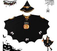Udbrud Capa de Halloween para Niños, Capa de Bruja con Sombrero Capa Disfraz Patrón Calabaza Niño Halloween Capa Infantil Murcielago Adecuado para Altura 90-150 cm para Disfraz Carnaval Fiesta Cosplay