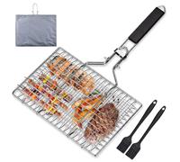 Udbrud Cesta para Asar a la Parrilla, Portátil Canasta Parrilla Viene de Acero Inoxidable con 2 Cepillos de Silicona y 1 Bolsa de Almacenamiento para Pescado Asado, Verduras, Camarón, Carne