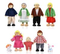 Udbrud Conjunto de Muñecas de Madera, Set 9 Mini Figuras de Familia con 2 Perros para Accesorios de Casa de Muñecas de Imitación