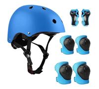Udbrud Gear Set beschermingsset voor kinderen, 7-in-1 Set, schok- en slagvaste fietshelm voor Skateboard, Longboard, stuntscooter, fiets, rolschaatsen (Azul)