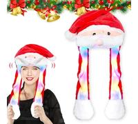 Udbrud Gorro de Navidad de Peluche Mueve Orejas, Gorro de Navidad de Peluche Unisex Sombreros Rojos de Navidad con Barba en Movimiento Divertido Sombrero on Luces para Juegos de rol