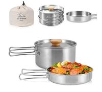 Udbrud Kit de Utensilios Cocina Camping, Kit Acero Inoxidable Camping Portátil Cacerola Camping, para Camping, Senderismo, Cocina o Picnic