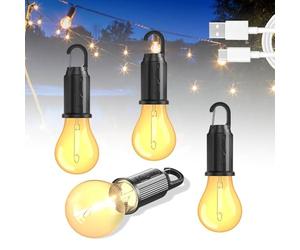 Udbrud Lámpara de camping, 4 unidades, recargable, LED, portátil, resistente al agua, linterna LED de camping, con mosquetón, brillo ajustable, 3 modos de luz, lámpara de tienda de campaña, para