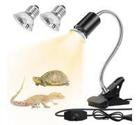 Udbrud Lámpara para Reptiles y Anfibios con 2 Bombillas 50W UVA UVB, Giratoria 360° para Tortugas, Lagartos, Serpientes y Camaleones
