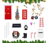 Udbrud Puerta Elfo Navidad, 22 Piezas Puerta de Navidad en Miniatura Puerta Elfo Navidad Decoración con árbol de Navidad, Guirnalda, Valla de Aceite Puerta De Gnomo De Navidad para Niños