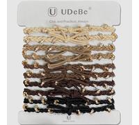 UDeBe 10 lazos trenzados bohemios con detalles dorados y cristales, soportes elásticos para coleta de caballo para mujer, colores neutros