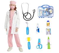 Udekit Disfraz de Doctor para Niños con Botiquín, Termómetro, Estetoscopio, Jeringa, Endoscopio Oral y más. Bata Médica Infantil con Bata de Laboratorio para Niños de 2 a 4 Años Rosa