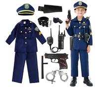 Udekit Disfraz de Policía de Lujo con Esposas, Walkie-talkie, Funda de Pistola, Silbato, Porra y Otros Accesorios de Juguete para Disfraces de Cosplay para la Edad de 9 a 12