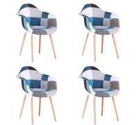 Uderkiny Juego de 4 sillas de Comedor escandinavas, Diseño Moderno, Respaldo de Lino, Patas de Madera (Azul, 4)
