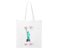 UDFKGLP Bolsa de lona con diseño de estatua de la libertad de fuegos artificiales, fuerte y duradera para viajar, ir de compras, uso diario, talla única