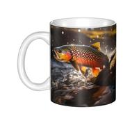 UDFKGLP Brook Trout - Taza de cerámica con patrón de pesca con mosca para capuchino, latte, cereales, yogur, leche, bebidas calientes o frías, horno de microondas