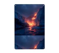 UDFKGLP Pintura decorativa de lata con diseño de fuego que florece en el glaciar, 20,3 x 30,5 cm, hecha de hojalata, resistente al desgaste y duradera