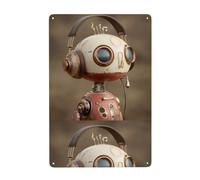 UDFKGLP Pintura decorativa de lata con diseño de robot escuchando música, 20,3 x 30,5 cm, hecha de hojalata, resistente al desgaste y duradera