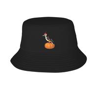UDFKGLP Sombrero de pescador para adultos con patrón de pájaro carpintero en una calabaza, sombrero de pescador para hombres y mujeres, sombrero plegable para actividades al aire libre, color negro
