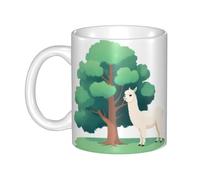 UDFKGLP Taza de cerámica con diseño de alpaca bajo el árbol para capuchino, latte, cereales, yogur, leche, bebidas calientes o frías, horno de microondas