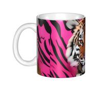 UDFKGLP Taza de cerámica con diseño de cebra, tigre y leopardo, color rosa, para capuchino, latte, cereales, yogur, leche, bebidas calientes o frías, horno de microondas