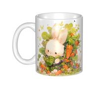 UDFKGLP Taza de cerámica con diseño de conejito bajo verduras para capuchino, latte, cereales, yogur, leche, bebidas calientes o frías, horno de microondas
