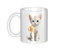 UDFKGLP Taza de cerámica con diseño de gatito con papas fritas de camarón para capuchino, latte, cereales, yogur, leche, bebidas calientes o frías, horno de microondas