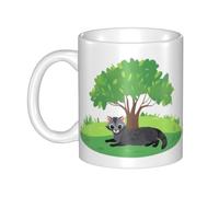 UDFKGLP Taza de cerámica con diseño de gato bajo el árbol verde para capuchino, latte, cereales, yogur, leche, bebidas calientes o frías, horno de microondas