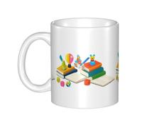 UDFKGLP Taza de cerámica con diseño de libros de texto entre juguetes para capuchino, latte, cereales, yogur, leche, bebidas calientes o frías, horno de microondas