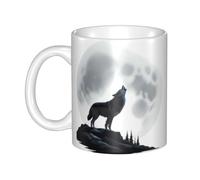 UDFKGLP Taza de cerámica con diseño de lobo aullando bajo la luz de la luna para capuchino, latte, cereales, yogur, leche, bebidas calientes o frías, horno de microondas