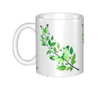 UDFKGLP Taza de cerámica con diseño de mariposa y estrella de hoja verde para capuchino, latte, cereales, yogur, leche, bebidas calientes o frías, horno de microondas