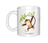 UDFKGLP Taza de cerámica con diseño de mono travieso saltando entre árboles para capuchino, latte, cereales, yogur, leche, bebidas calientes o frías, horno de microondas