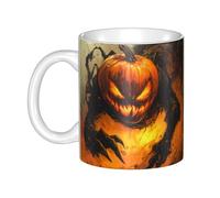 UDFKGLP Taza de cerámica con diseño de monstruo de calabaza en el fuego, para capuchino, latte, cereales, yogur, leche, bebidas calientes o frías, horno de microondas