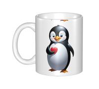 UDFKGLP Taza de cerámica con diseño de pingüino sosteniendo un corazón para capuchino, latte, cereales, yogur, leche, bebidas calientes o frías, horno de microondas