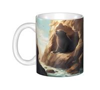 UDFKGLP Taza de cerámica con diseño de sellos bajo el acantilado para capuchino, latte, cereales, yogur, leche, bebidas calientes o frías, horno de microondas