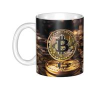 UDFKGLP Taza de cerámica con patrón bitcoin para capuchino, latte, cereales, yogur, leche, bebidas calientes o frías, horno de microondas