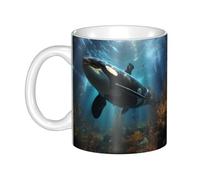 UDFKGLP Taza de cerámica con patrón de ballenas asesinas para capuchino, latte, cereales, yogur, leche, bebidas calientes o frías, horno de microondas