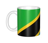 UDFKGLP Taza de cerámica con patrón de bandera de Tanzania para capuchino, latte, cereales, yogur, leche, bebidas calientes o frías, horno de microondas
