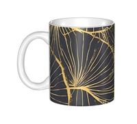 UDFKGLP Taza de cerámica con patrón de hoja dorada para capuchino, latte, cereales, yogur, leche, bebidas calientes o frías, horno de microondas