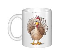 UDFKGLP Taza de cerámica con patrón de pavo de Acción de Gracias para capuchino, latte, cereales, yogur, leche, bebidas calientes o frías, horno de microondas