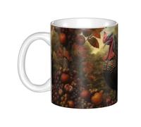 UDFKGLP Taza de cerámica con patrón de pavo de cosecha para capuchino, latte, cereales, yogur, leche, bebidas calientes o frías, horno de microondas