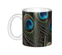 UDFKGLP Taza de cerámica con patrón de pavo real fresco para capuchino, latte, cereales, yogur, leche, bebidas calientes o frías, horno de microondas