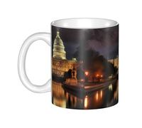 UDFKGLP The United States Capitol at night - Taza de cerámica con patrón para capuchino, latte, cereales, yogur, leche, bebidas calientes o frías, horno de microondas
