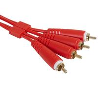 UDG - Juego de cables de audio RCA (1,5 m), color rojo | Juego de cables RCA Pro DJ; conectores RCA dobles chapados en oro, blindaje silencioso y brida incluidos