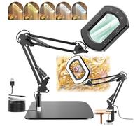 UDIHEBU Lupa de 15 aumentos con luz y soporte, lámpara de lupa rectangular 2 en 1 y abrazadera con 5 modos de color regulable continuamente, lupa manos libres para leer, manualidades, reparación
