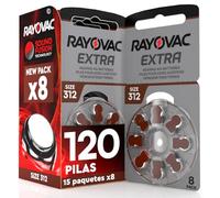 Udivita 120 Pila para Audífonos Rayovac Extra 312. 15 Pack de 8 Unidades Baterías de Audífono
