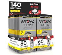 Udivita 140 pilas Rayovac para audífonos tamaño extra 10 Sound Fusion Technology - 10 blísteres de 6 y 10 blísteres de 8 pilas