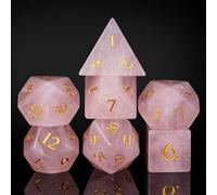 UDIXI Juego de dados de piedra D&D, 7 dados poliédricos de piedras preciosas con estuche de regalo para juegos de rol de Calabozos y Dragones (cuarzo rosa)