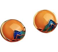 UDJKSHAL Pendientes de botón for mujer, plata S925 chapada en oro con cera abeja natural, redondos y esmaltados