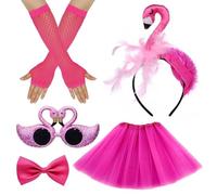 UDNFHL 1 Diadema, 1 Falda De Hilo, 1 Par De Guantes, 1 Par De Gafas Y 1 Corbata De Lazo, Ropa De Flamenco, Accesorios De Ropa De Fiesta, Accesorios Creativos Y Divertidos.