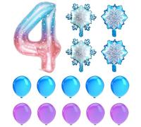 UDNFHL 1 Pieza De Globos Número 4, 4 Piezas De Globos De Copo De Nieve Y 10 Piezas De Globos Azules Y Morados, Suministros para La Fiesta De Cumpleaños De Niñas, Arreglo De La Escena De Fiesta.