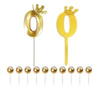 UDNFHL 1 Pieza De Número 0 Vela, 1 Pieza De Número 0 Plug-In Y 10 Pedazos De Bolas Doradas, Suministros para Aderezos para Pasteles, Accesorios para Pasteles De Cumpleaños.